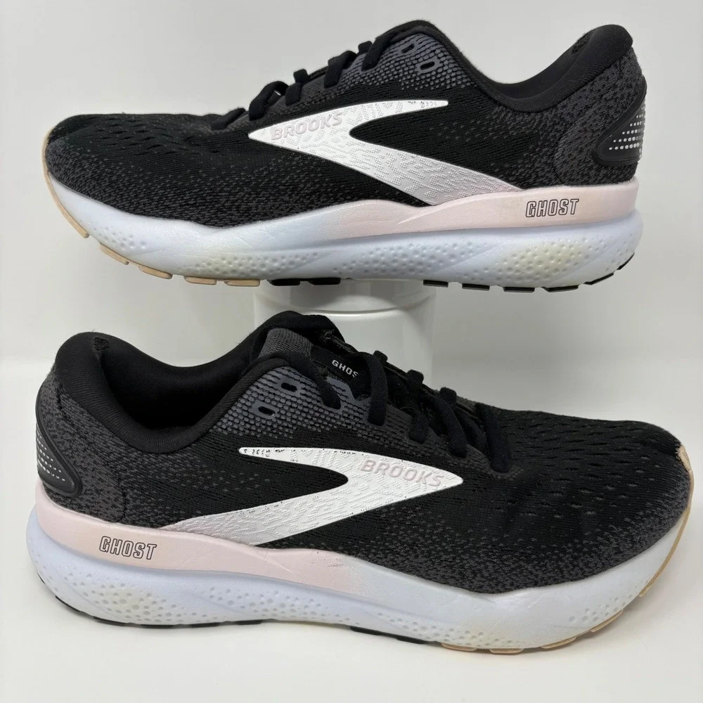 Brooks Ghost 16 Women's Size 8 Black White Pink Running Shoes (1204071B077)